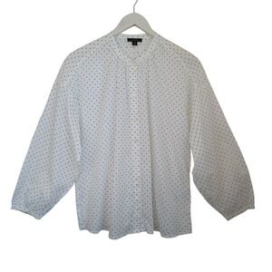 J.Crew Re-Imagined White Polka Dot Cotton Band Collar Blouse Womens Medium